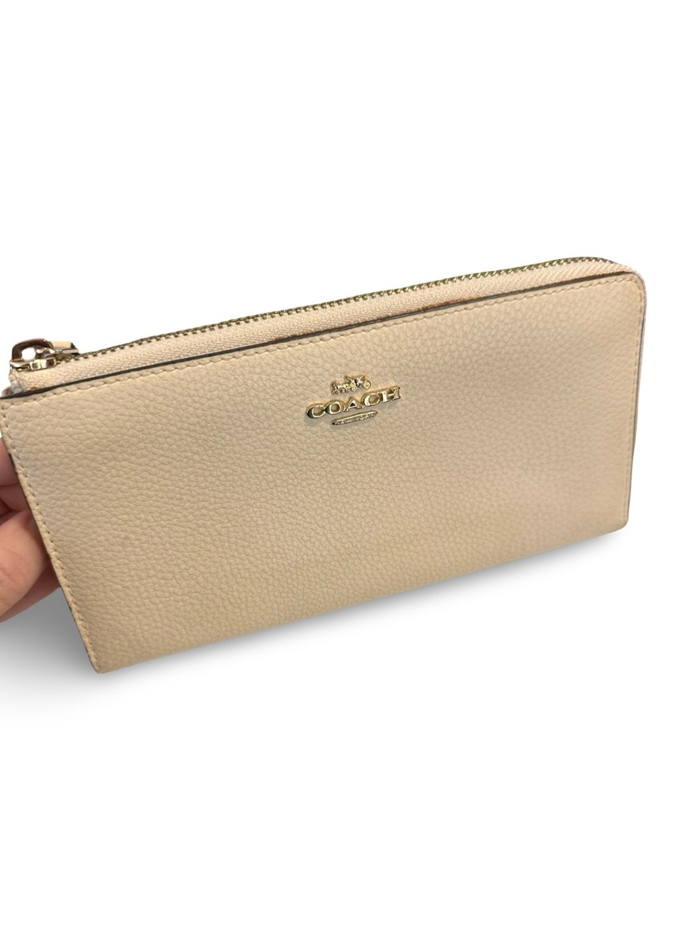 Coach Pebbled Leather Zip Wallet - Beige